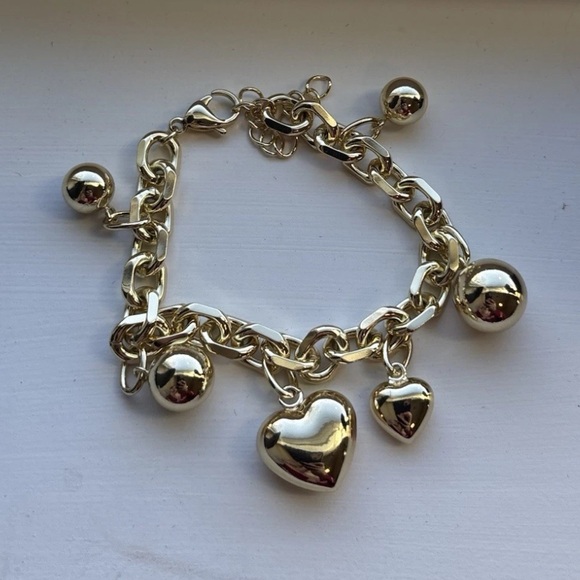Bold Gold Plated Heart Charm Bracelet Chunky Link Love Statement Jewelry - Picture 8 of 11